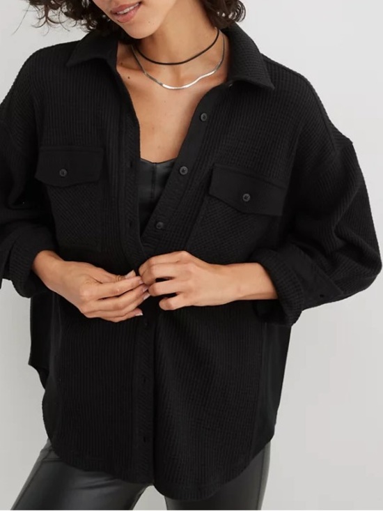 aerie Tops - Aerie lumber Jane waffle shirt L black button up thermal pockets lumberjane